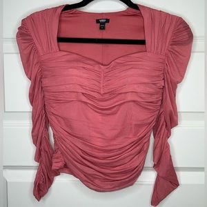 Express Pink Body Contour Padded Top with Mesh Sleeves. Size Small.